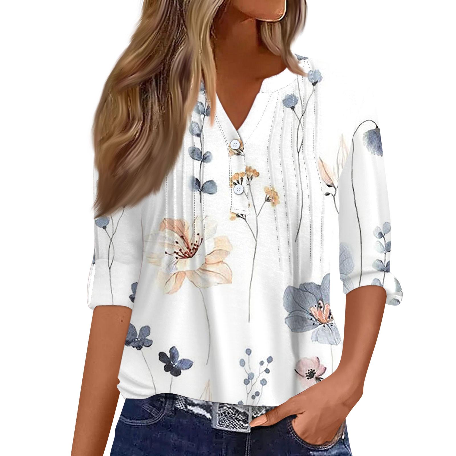 Женская модная повседневная футболка с v-образным вырезом и длинным рукавом с принтом — фото 3