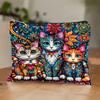 Bohemian Cat & Floral Makeup Bag with Safety Zipper Lightweight Multi-Functional Travel Cosmetic Organizer for Women Makeup Travel Bag