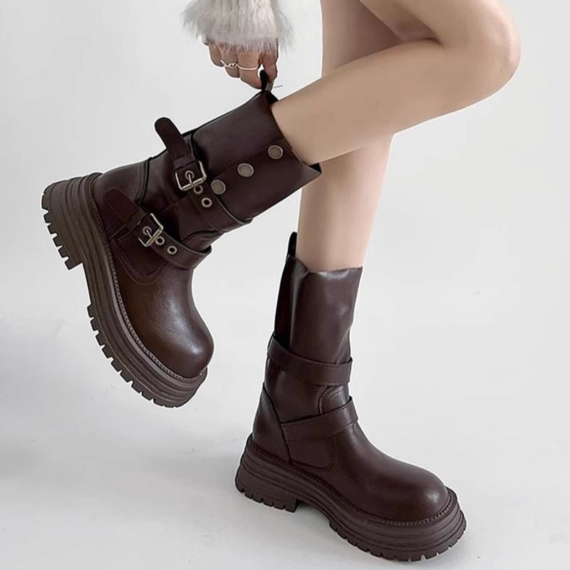 Fashion 2025 Autumn Fashion Retro Comfortable Women's Boots Britain Style Outdoor Ankle Boots New Designer Platform Leather Boots Mujer