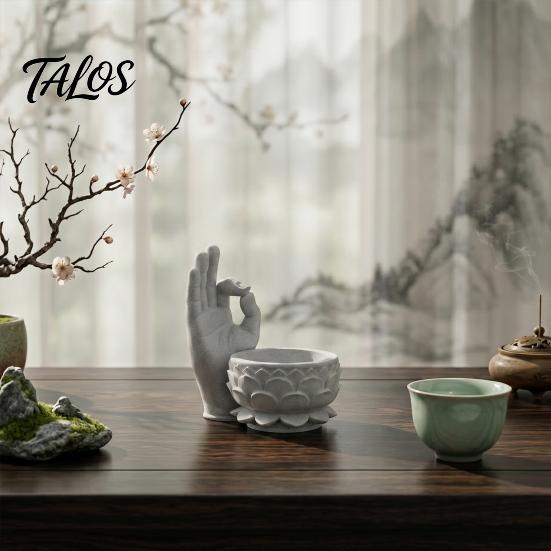 Office Desk Organizer 3D Printed OK Buddha Hand Lotus Flower Pot, Zen Style Mini Planter, Stone Texture Tabletop Ornament Desktop for Succulents