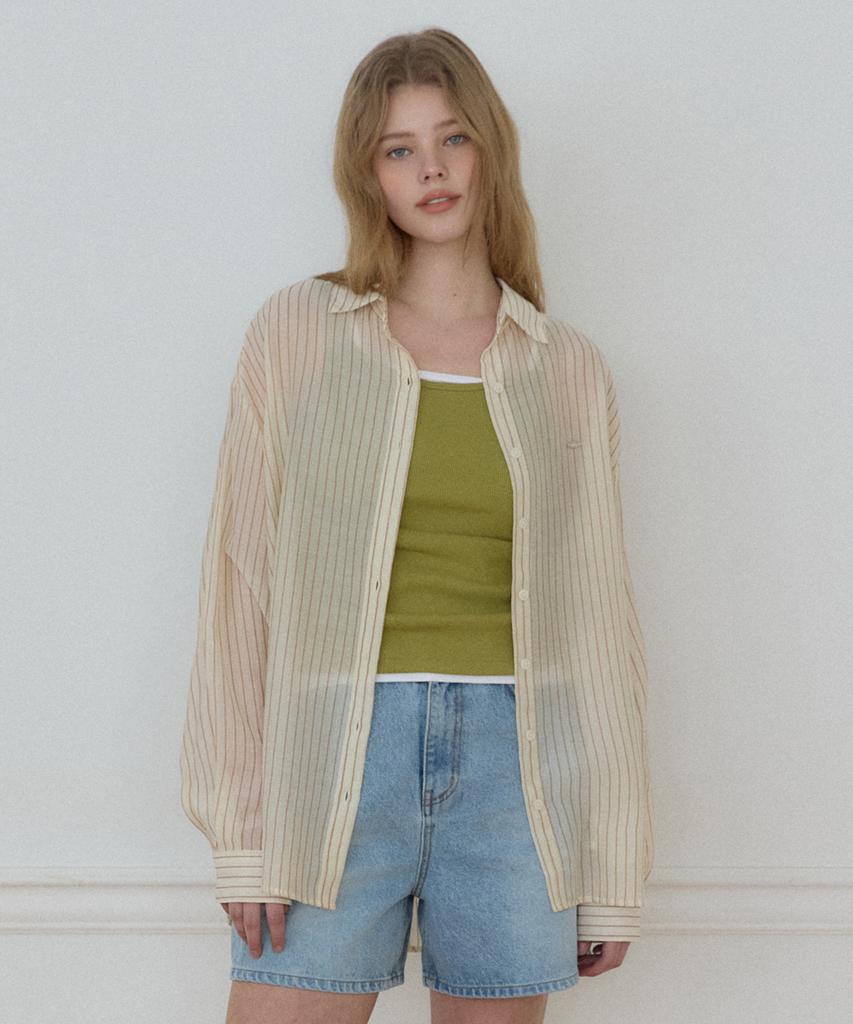 OURHOPE Airy Sheer Stripe Shirt - Butter