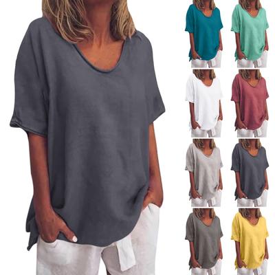 T-shirt décontracté à manches courtes pour femme, couleur unie, grande taille, été
