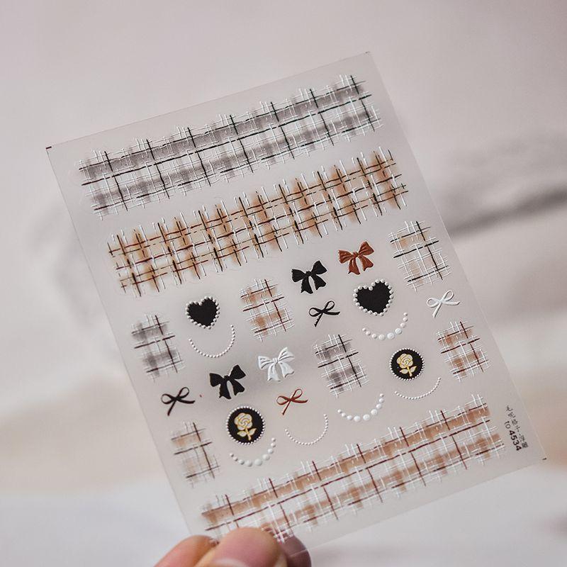 

Xiaohongshu Best Selling Classic Woolen Gingham Love Heart Bow Tie Classic Style Butterfly Knot Nail Sticker Classy DIY Woolen Heart