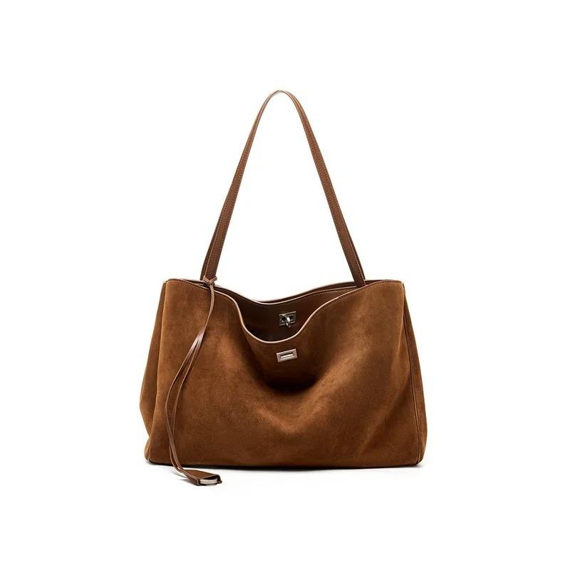Women's Deer Skin Single Shoulder Bag Lazy Style Frosted Cowhide Large Capacity Commuting Tote Bag