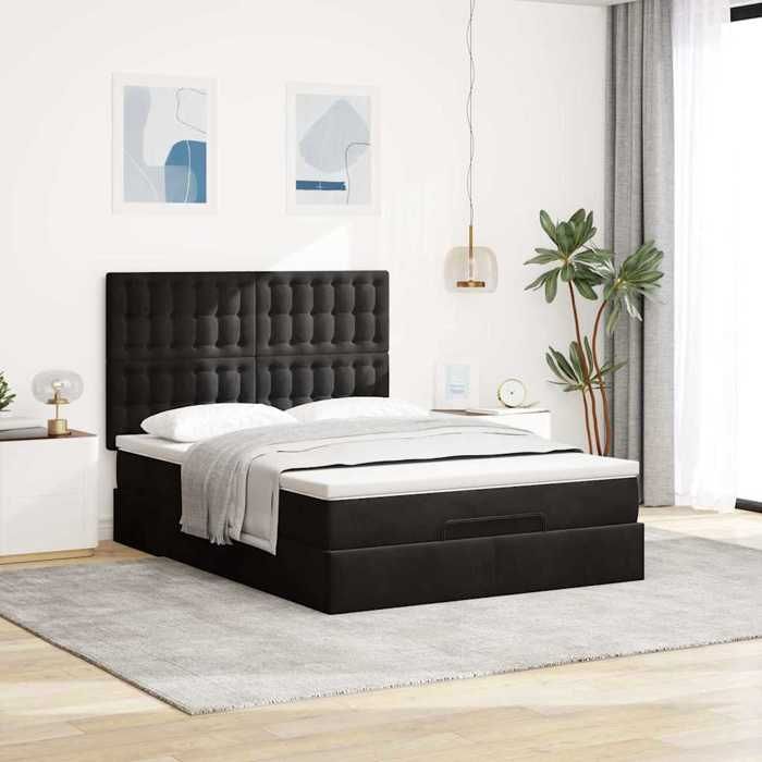 Cadre de lit ottoman - Maison Exclusive - Matelas 140x200 cm - Velours noir - Rangement hydraulique