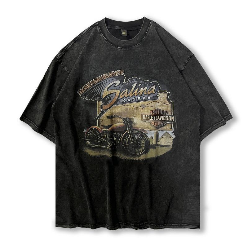 Guochao Hip-Hop Vintage Retro Printing Heavy-Duty Old Short-Sleeved T-Shirt Men'S And Women'S Hiphop Half-Sleeved T-Shirt