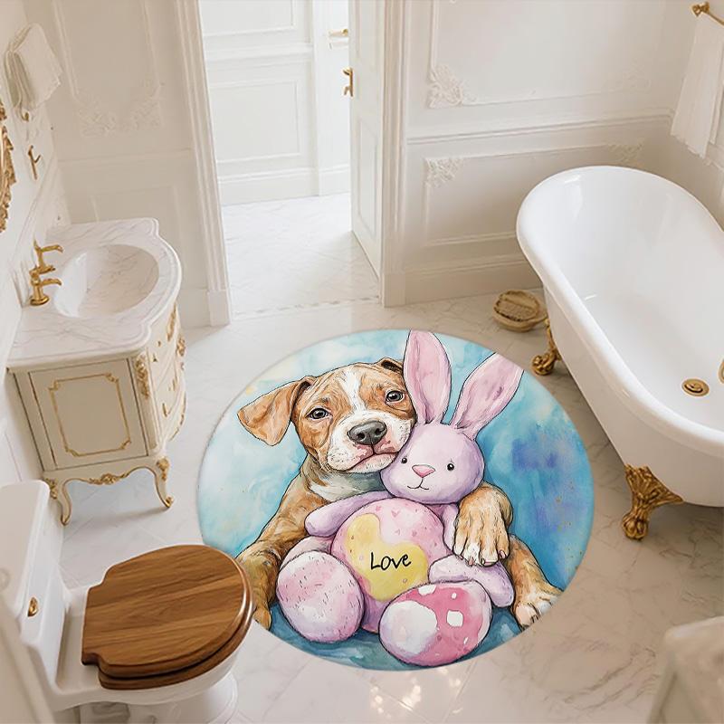 Plush Dog,Round Area Rug,Carpet Rug for Living Room Bedroom Sofa Playroom Decor,Non-slip Floor Mat