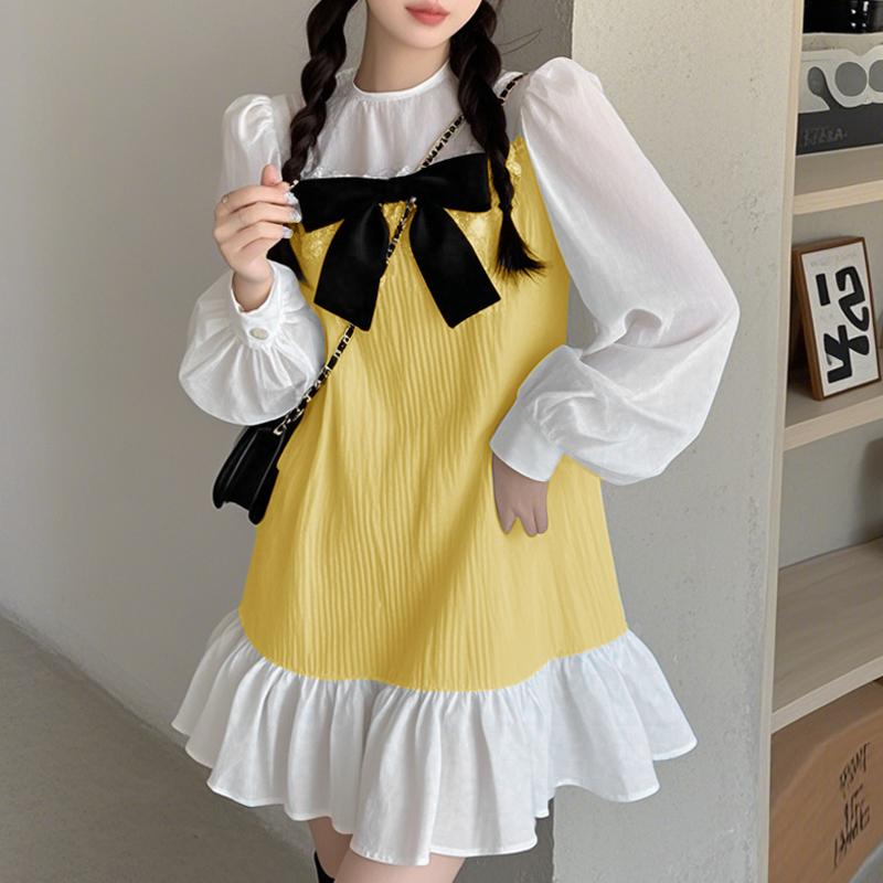 

VONDA Женские летние платья с круглым вырезом и длинным рукавом-пузырем контрастного цвета 4XL жёлтый