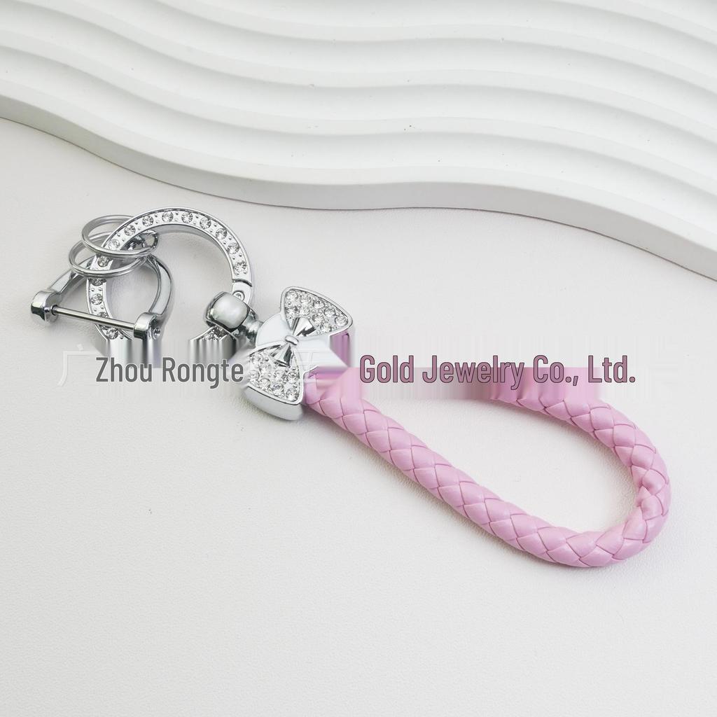 Rhinestone Horseshoe Keychain: Hand-woven Rope with Zinc Alloy Pendant, Anti-Lost Ring, Fashionable Car Key Accessory.
