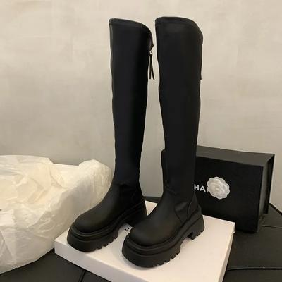 Fashion Fashion Retro Platform Long Boots Women Autumn Winter Soft-soled Increase Women's Shoes Leather Designer Elastic Boots Female