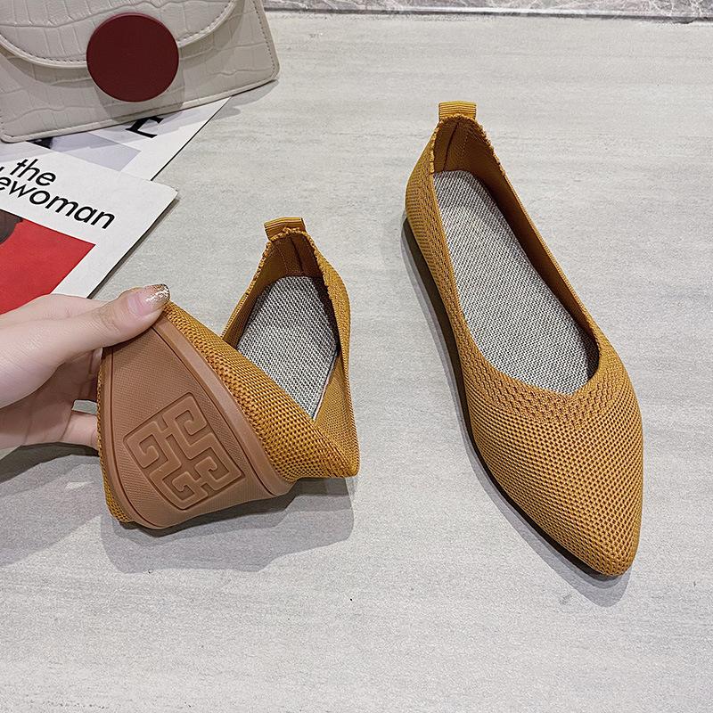 Fashion Elegant Leopard Knitted Ballet Flats Woman Pointed Toe Mesh Moccasins Ladies Fashion Walking Loafers Slip-on Soft Driving Shoes