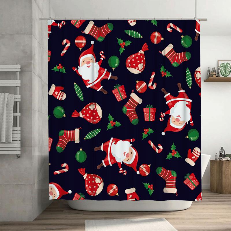 

TU Рождественская Шторка для Душа Санта-Клаус Праздничный Узор Водонепроницаемая Ткань Декор Набор для Ванной Комнаты Рождественский Домашний Декор Подарок 90x180cm35x71in