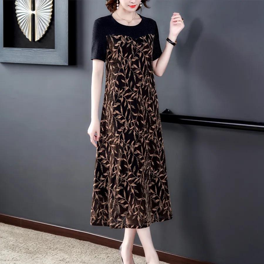 Spring and Summer New Floral Dress Women's Large Size Women's Clothing Loose and Thin Temperament Mother Dress Skirt