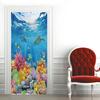 Underwater World Wallpaper 3D Door Sticker Self Adhesive PVC Fish Dolphin Poster For Kids Girls Room Home Door Decoration Murals