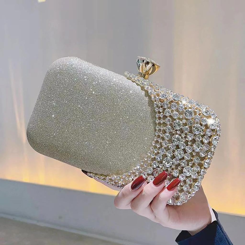 Bolsos de Noche de Moda Calados para Mujer con Cadena de Hombro de Diamantes Bolsos de Mano Cartera Nupcial Femenina Portatarjetas Lentejuelas
