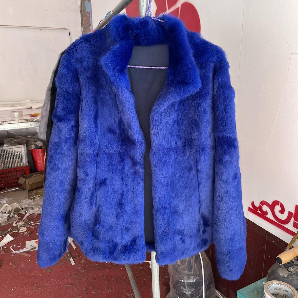 Cappotto in vera pelliccia di coniglio naturale Donna Moda invernale Colletto alla coreana Plus Size Cappotto caldo di lusso a vita alta Giacca in vera pelliccia di alta qualità Realizzato da QUEENTINA