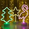 Festoon LED Neon Night Light Sign Flamingo Coconut Tree Cactus Table Lamp Kids Birthday Gifts Room Decoration USB/Battery Power