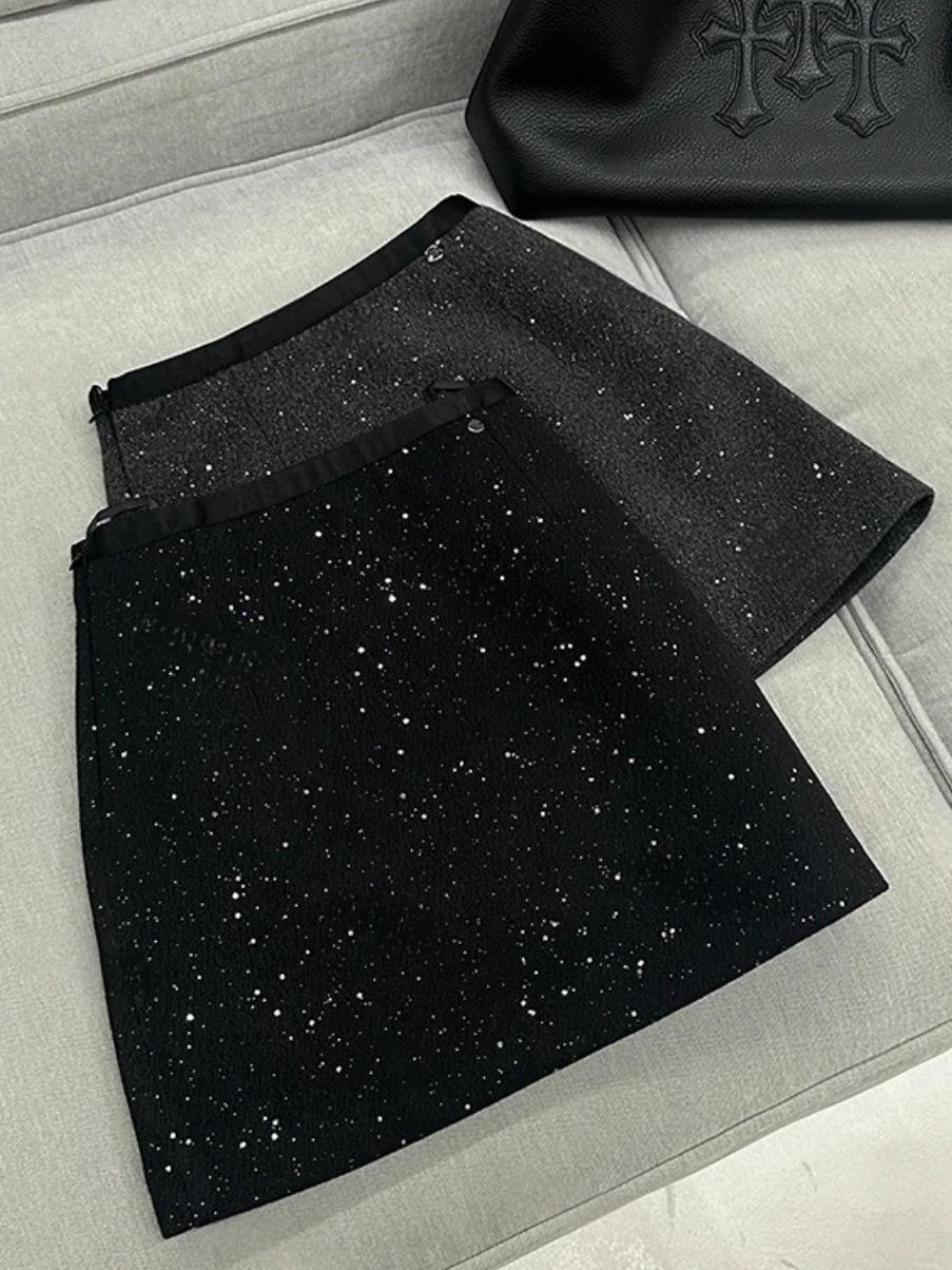 Elegant High-Waisted Wool Blend A-line Mini Skirt - Autumn/Winter 2026 Large чёрный