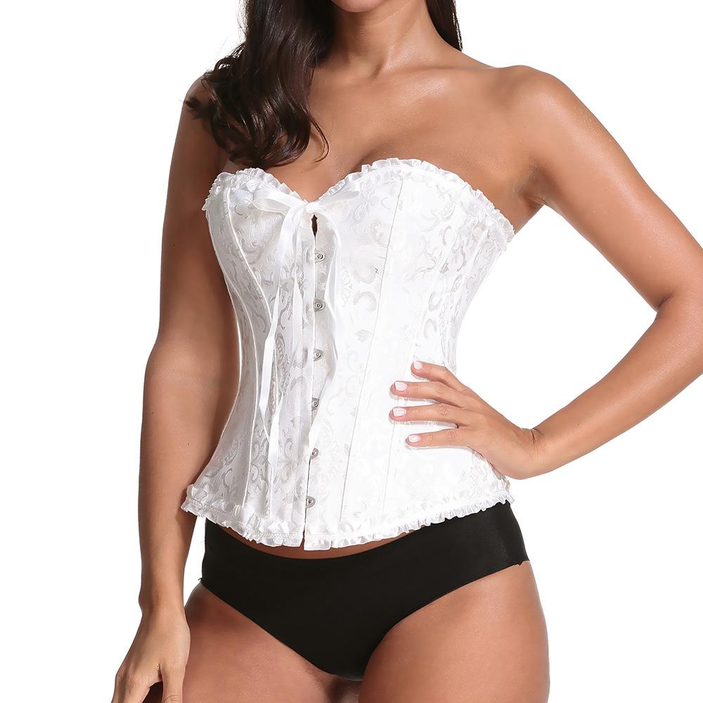 Women Jacquard Ribbon Steel Buckle Waist Cincher Corset Body Shaper