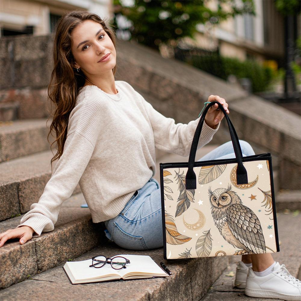 Cute Owl Print Women Tote Bag Fashion Large Capacity Daily Use Casual Shopping Handbag