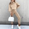Herbst Winter Trainingsanzug Frauen Hosen Casual Solide Sweatshirt Anzug Rollkragen Hoodie Und Tasche Casual Hosen Zwei Stück Set