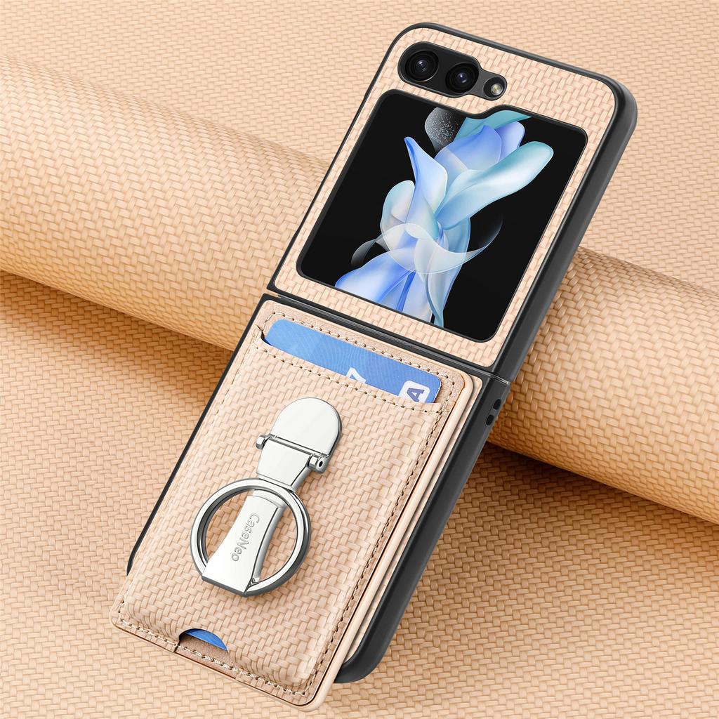 Folding Ring Holder Card Solt Carbon Fibre Wallet Case For Samsung Galaxy Z Flip 6 5 4 3 5G Flip6 flip5 Stand Vertical Bag Cover
