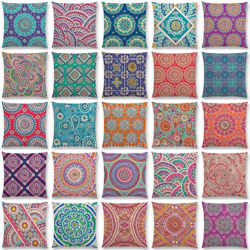 Neuheiten Boho Bunt Sonnenaufgang Regenbogen Diamantblumen Blüte Paisley Blumenmuster Mandalas Drucke Kissenbezug Kissen