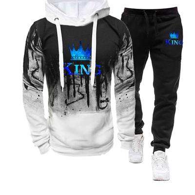 Costume de sport pour hommes, survêtement imprimé King, vêtements à capuche + pantalon de survêtement, ensemble 2 pièces à la mode, costume de Jogging, automne et hiver