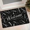 Vintage Barber Tools Welcome Flannel Doormat - 1pc, Anti-Slip Dust-Removing Entrance Mat for Barber Shops, Storefront Entry, and Foyer