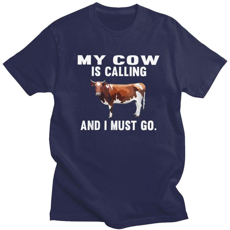 

Trendy My Brown White Cow Is Calling And I Must Go T Shirt Men Pure Cotton Tshirt Farm Animal Lover Tees Fashion Tshirts 4XL