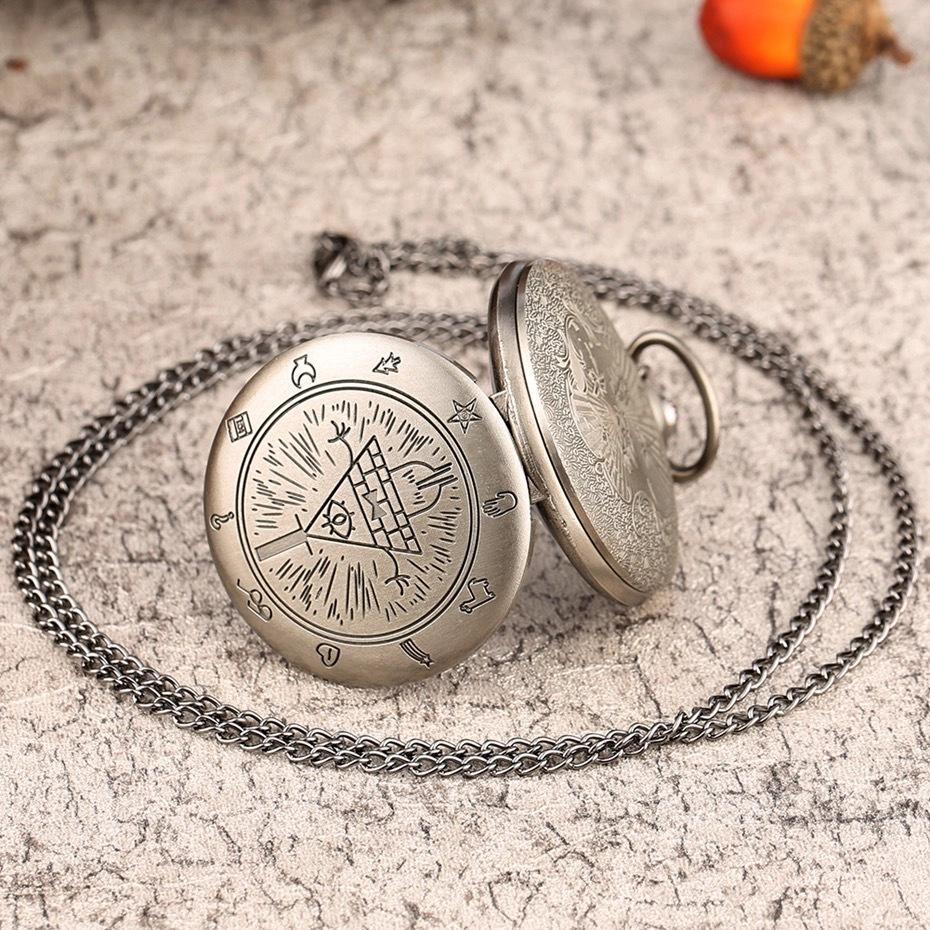 Weird Town Vintage Pocket Watch Triangular One-Eyed Bronze Necklace Watch Creative Flip Vintage Pendant Pendant Watch