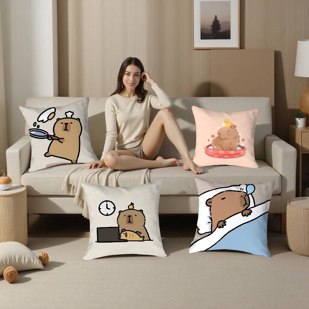 Kawaii C-CapybaraS Kissenbezug Plüschstoff Weicher Kissenbezug Beidseitig bedruckt Kissenbezug Haushaltsgeschenke