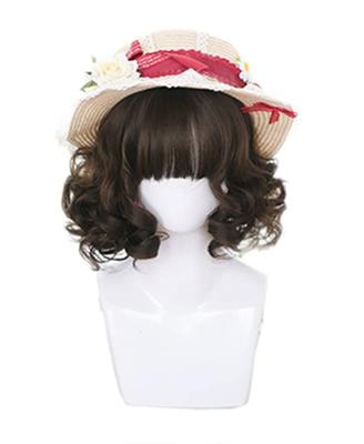 GAL Lolita Wig, Heat-Resistant, Volume Curl, Midi, Short, Ladylike, Perm, Wave, Cosplay, Party, Lolita Style, Everyday Wear, Gradient Wig (Brown)