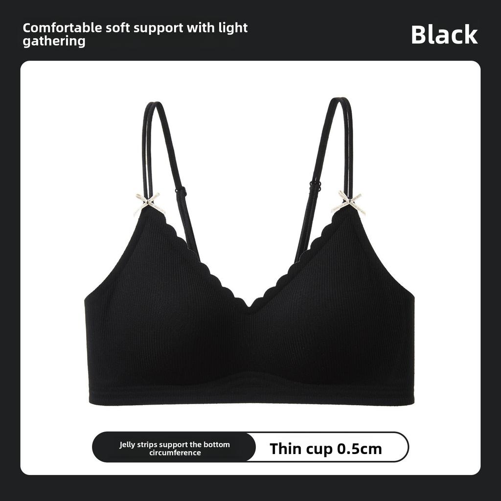 Sexy Off-Shoulder Jelly Strip Soft Support Bra, Small Bust Push Up Side Gathering Seamless Wireless Bra