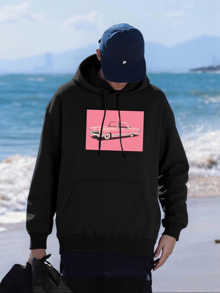 Pink Personality Car Printing Men Hoodie Hip Hop Loose Hoody Autumn Fleece Unisex Hoodies Pocket All-Match Man Sportswear