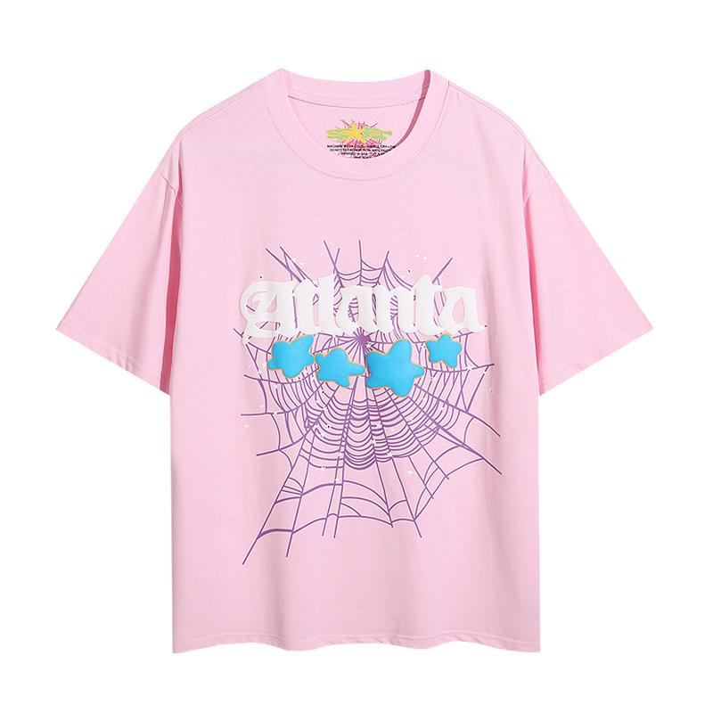 Sp5der hip hop singer Young Thug same foam letter 555555 couple T-shirt Pink short sleeve tee
