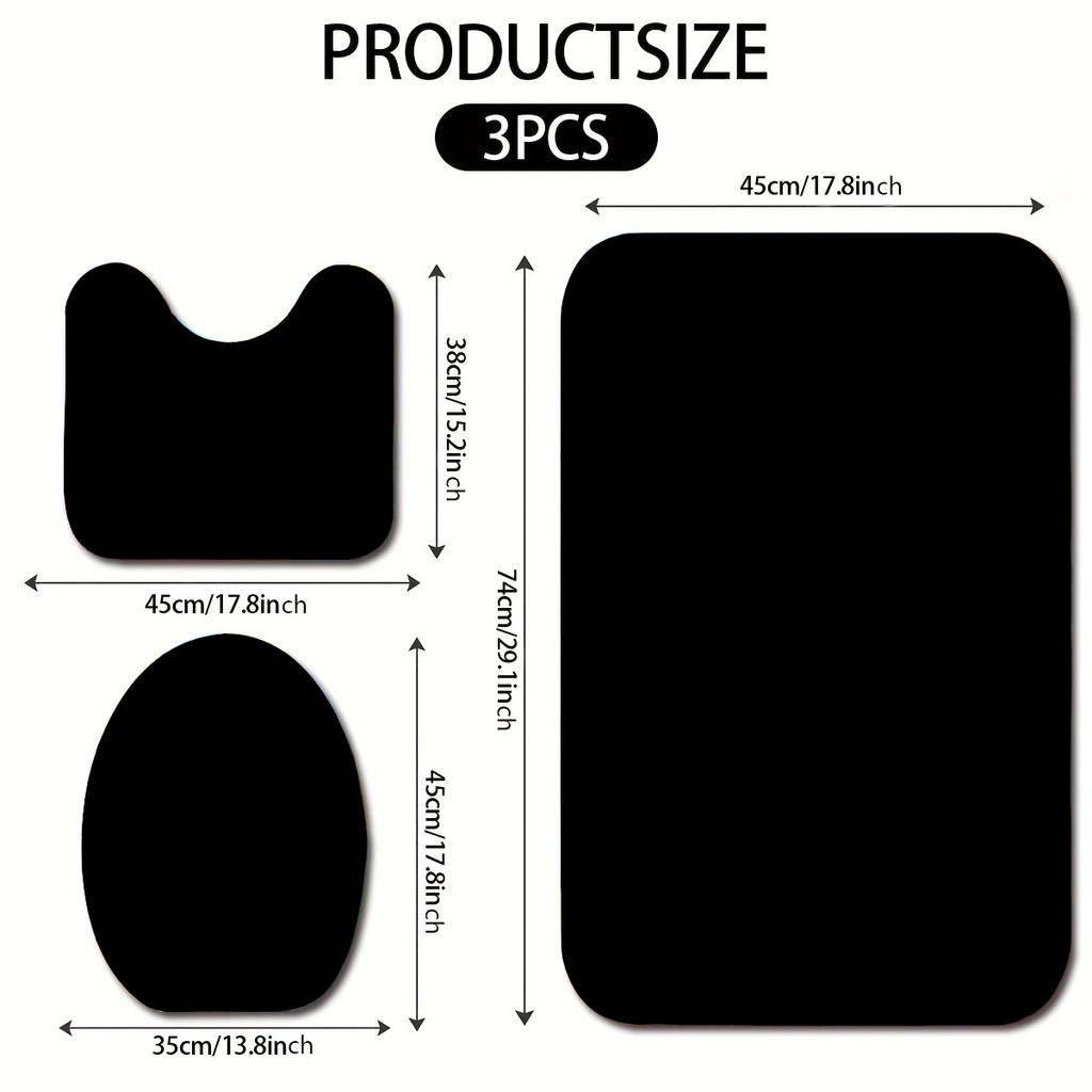 3pcs Golden Rose Butterfly Bathroom Rug Set Non-Slip U-Shaped Mat and Toilet Lid Cover Black Gold Theme Washable Floor Mats