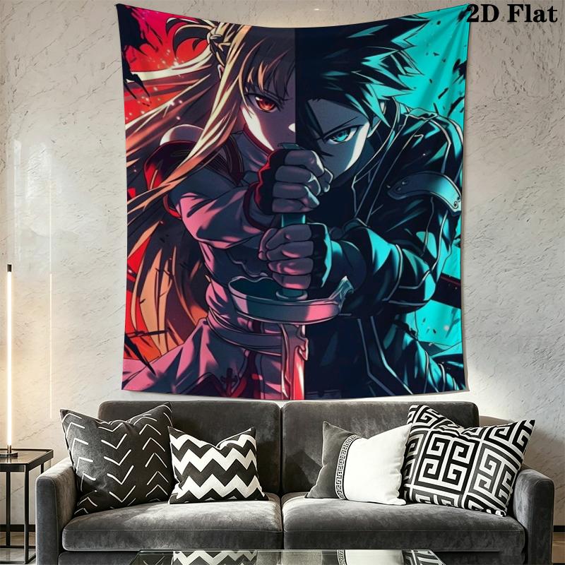 Sword Art Online Wall Tapestry Aesthetic Wall Hanging Printed Fabric Blanket Decorative Tapestries for Bedroom Living Room Home Decor
