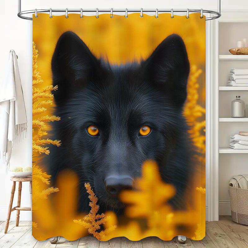 Black Wolf Print Shower Curtain Animal Bath Decor For Home Bathroom Decorations
