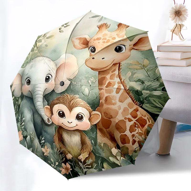 1PC Elephant Giraffe Monkey Umbrella-8-Rib Reinforced Portable Folding Travel Suitable for All Seasons Outdoor Daily , Fun Design-Z0449