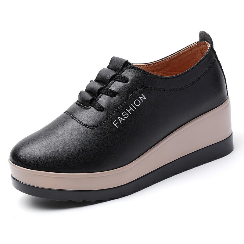 2026 Fashion Women's Genuine Leather Thick Bottom Shoes Autumn Casual Platform Wedge Shoes Women Height Increase 5CM Loafers