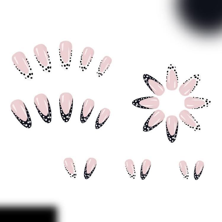 24Pieces/ Box Holiday Fake Nail French Tip Polkas Dots Design Full Cover Press On Nail Long Lasting Party Daily Wear