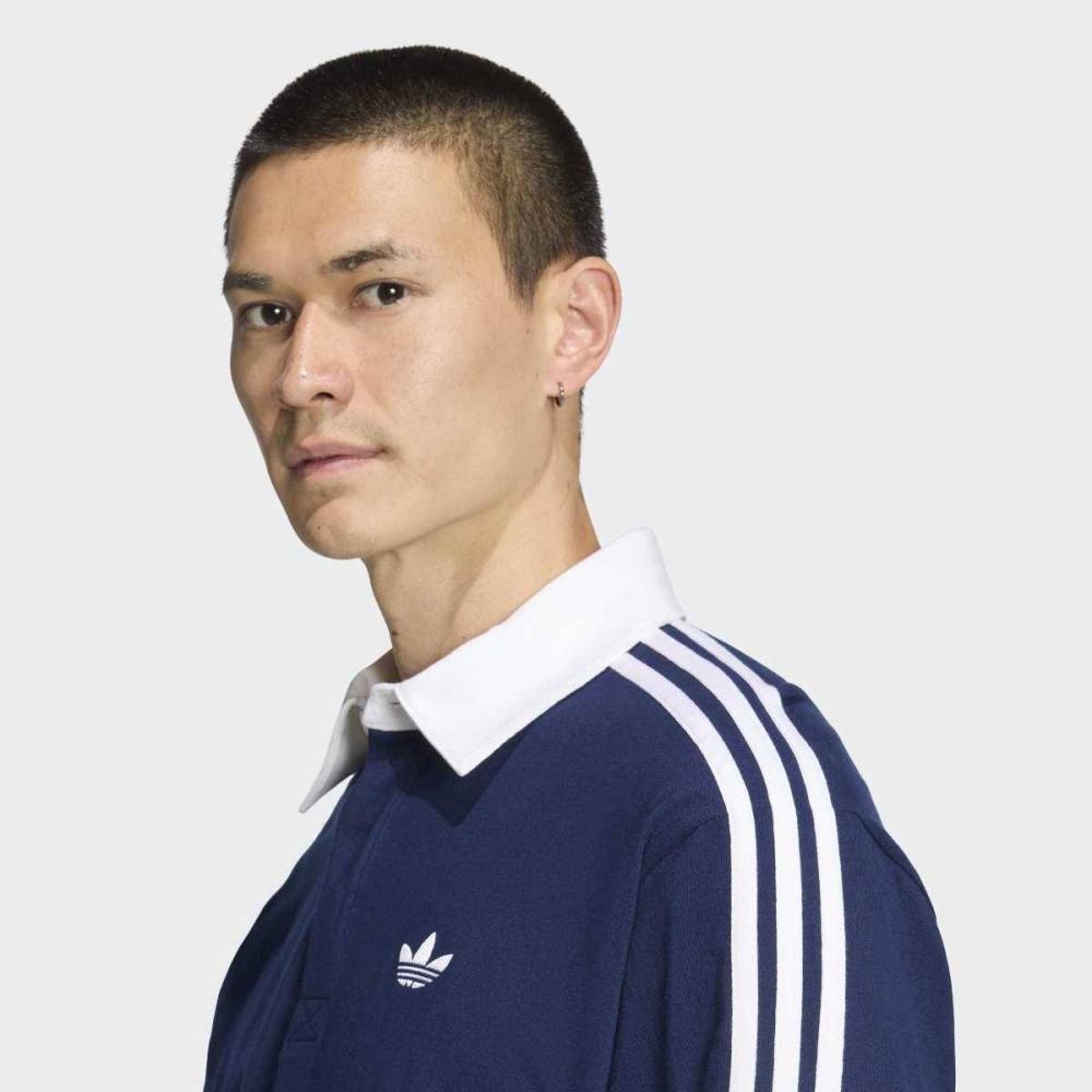 Adidas 3 Stripes Rugby Long Sleeve Polo Navy Ke3574