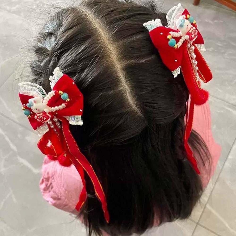 2pcs Bow Children's Chinese Hairpin Lion Embroidered Bow Headwear Hanfu Hair Accessories  Winter