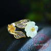 925er Sterlingsilber Schmuck Weißer Jade Pflaumenblüten Blume Fingerringe für Damen Hochzeitsfeier Schmuck für Mädchen Freundin Geschenk