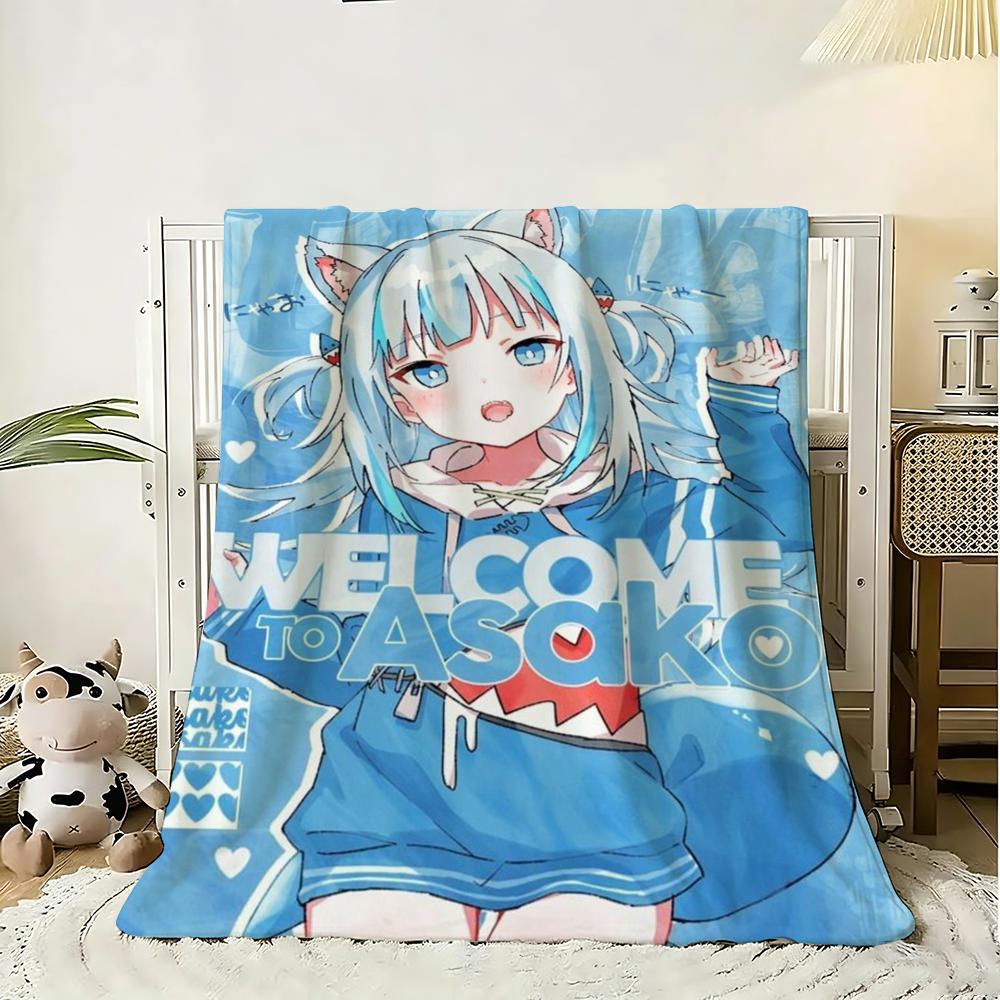G-Gawr Gura Anime Throw Soft Flannel Throw Blanket, Lightweight Breathable Summer Nap Blanket For Sofa Home Travel Cozy Decor