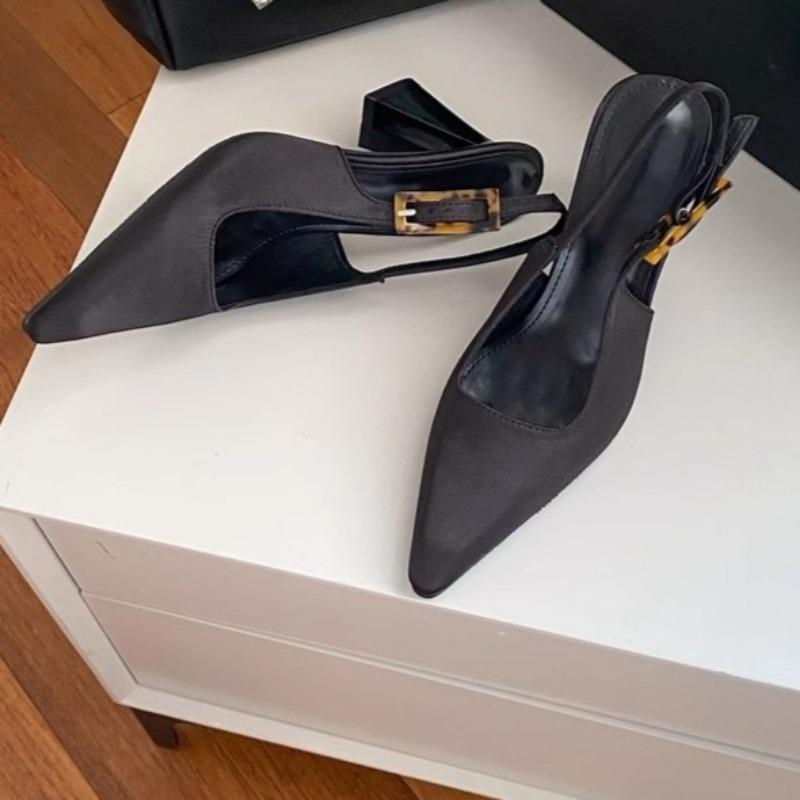 Fashion Women's Pointed Sandals Spring New Style Baotou Shallow Mouth Metal Buckle A Word with Anti-slip Wear-resistant High Heels