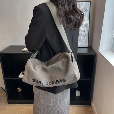 Monochromatic Large Capacity Simple Crossbody Bag for Women Shoulder Bag Canvas Letter Print Fashion Bags