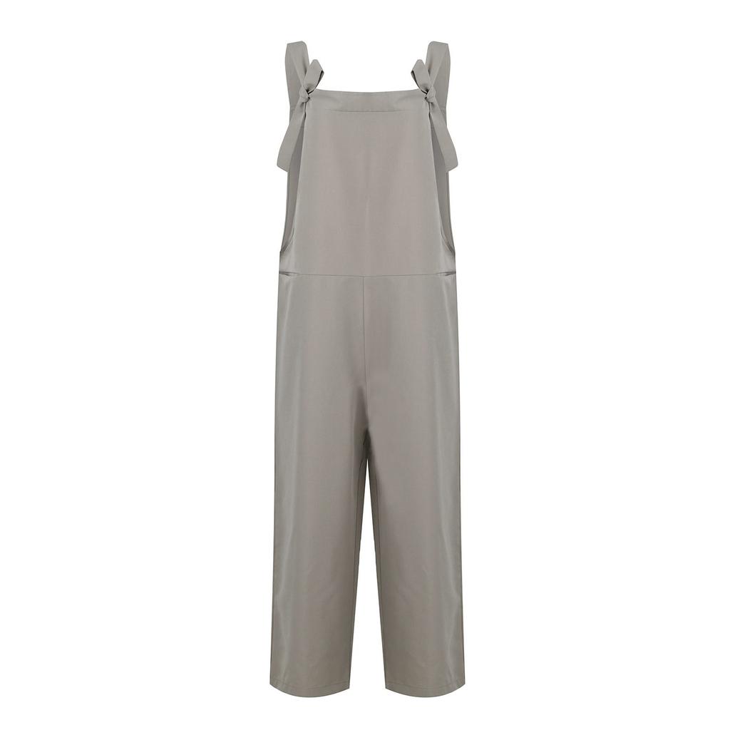 Women's Loose High Waist Pocket Fashion Color Cotton Linen Suspender Jumpsuit