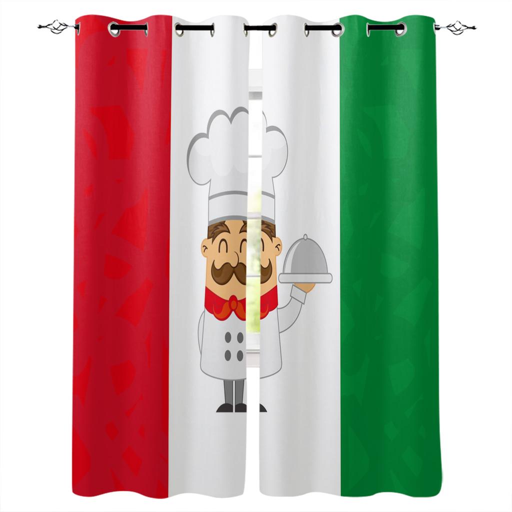 Black And White Plaid Chef Knife Fork Blackout Curtains For Kitchen Bedroom Kids Room Window Treatment Curtains for Living Room